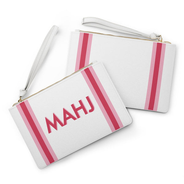 Mah jong card clutch, wallet, preppy pink stripe- Peace Love Light Shop