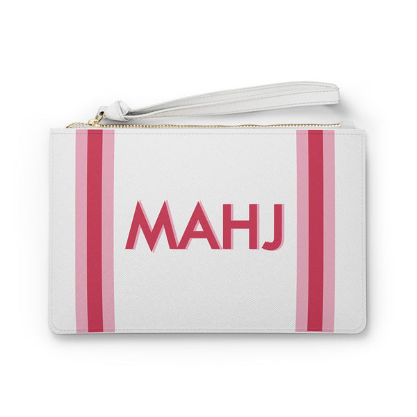 Mah jong card clutch, wallet, preppy pink stripe- Peace Love Light Shop