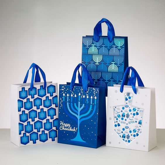 Hanukkah Gift bags, set of 4- Peace Love Light Shop