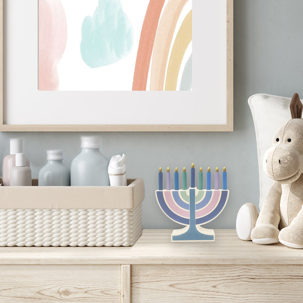 Children's wooden play menorah- Peace Love Light Shop