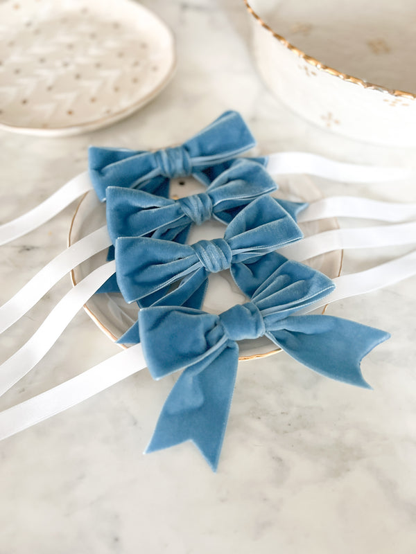 Blue velvet napkin bows- Peace Love Light Shop