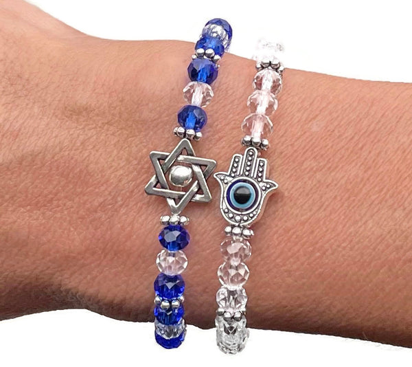 Beaded stretchy bracelets- star of David, hamsa- Peace Love Light Shop