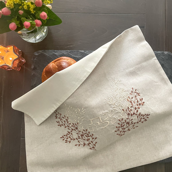 Challah cover, linen embroidered, fall colors- Peace Love Light Shop