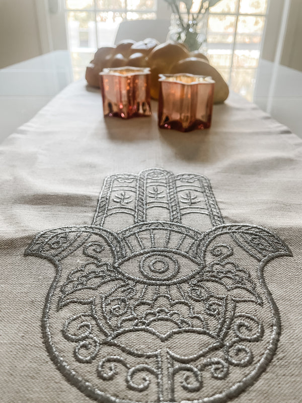 Hamsa embroidered runner- Peace Love Light Shop