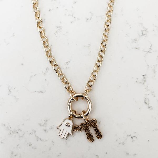 Charm Necklace Duo, Jewish Jewelry, Chai, Hamsa- Peace Love Light Shop