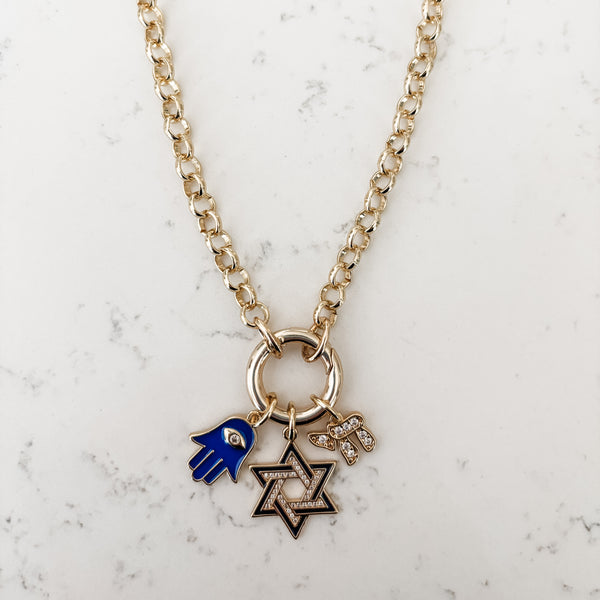 Charm Necklace Trio, Jewish Jewelry, Star of David- Peace Love Light Shop