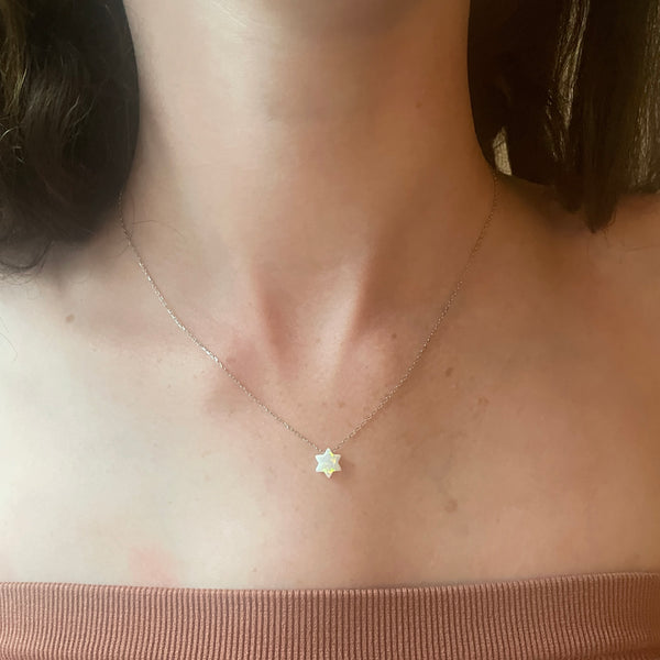 Tiny White Opal Jewish Star Necklace- Peace Love Light Shop