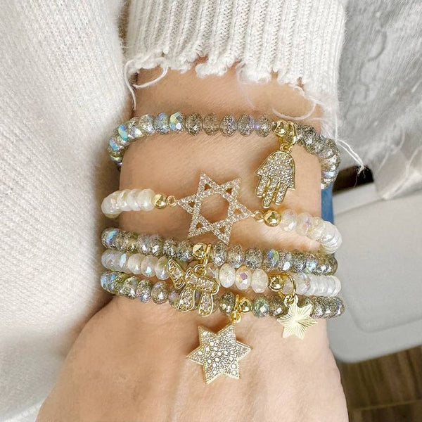 Beaded stack bracelets, star of David, hamsa- Peace Love Light Shop