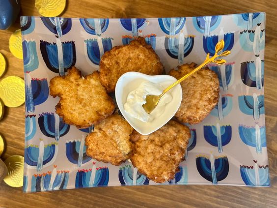 Blue Menorah Dish Set, Candy, Latke Dish