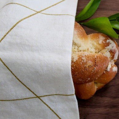 Modern, vintage washed challah cover- Peace Love Light Shop