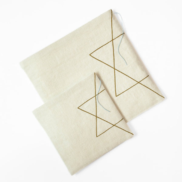 Modern vintage linen, embroidered matzoh cover, afikoman set- Peace Love Light Shop