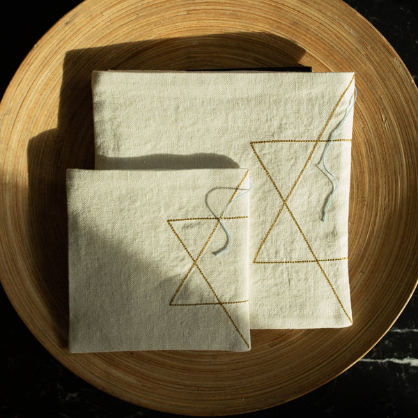 Modern vintage linen, embroidered matzoh cover, afikoman set- Peace Love Light Shop