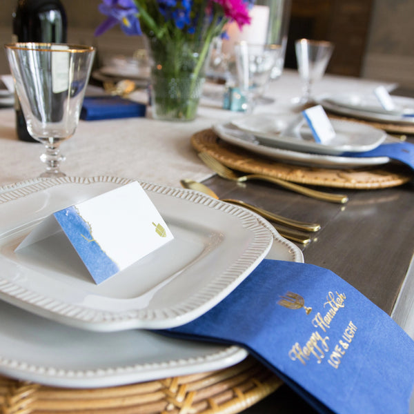 Blue Hanukkah Foil Place Cards, Hanukkah Decorations - Peace Love Light Shop