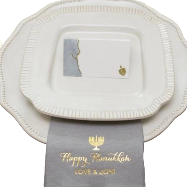 GREY HANUKKAH FOIL PLACE CARDS, Hanukkah Decorations - Peace Love Light Shop