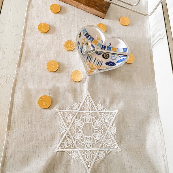 Star of David runner- tabletop, Shabbat, Passover, Hanukkah.  Peace Love Light Shop