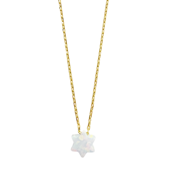 Tiny White Opal Jewish Star Necklace- Peace Love Light Shop